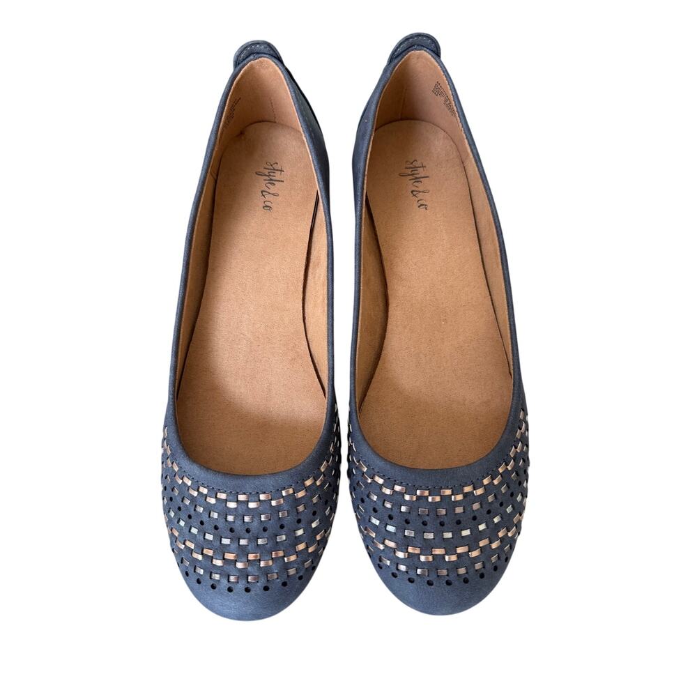 Style & Co Blue Faux Suede Leather Ballet Flats Size 9M Work Casual NIB